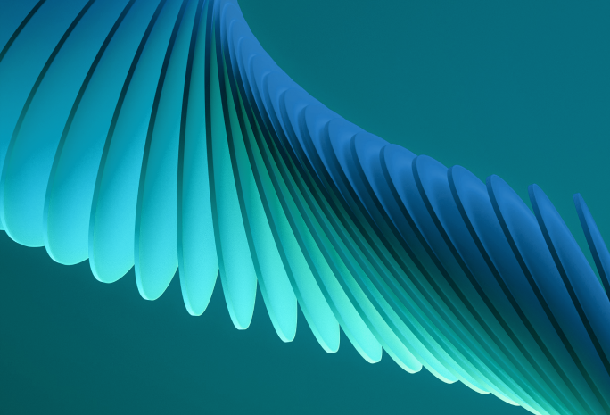 abstract graphic of oval shapes colored in a gradient of blue to aqua stacked from left to right on a dark green background